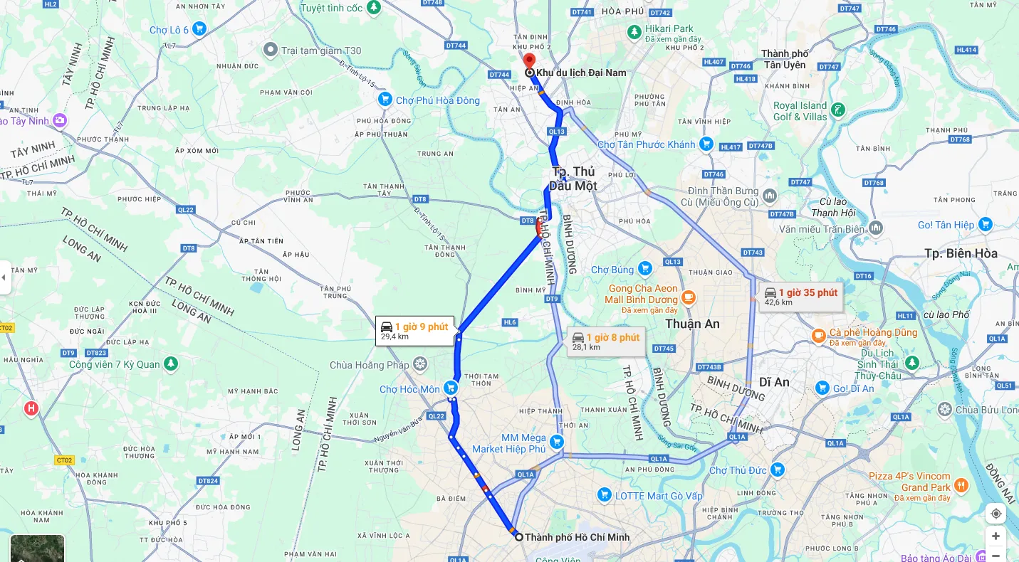 Hướng dẫn di chuyển đến khu du lịch Đại Nam
